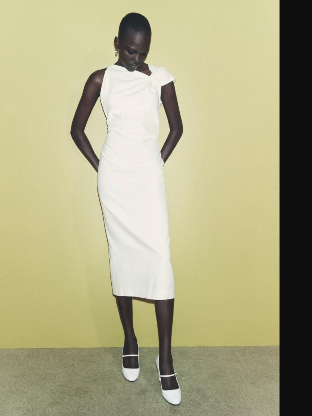ZARA ZW COLLECTION WOMEN ECRU LINEN-BLEND DRESS WITH KNOT SIZE M NWT